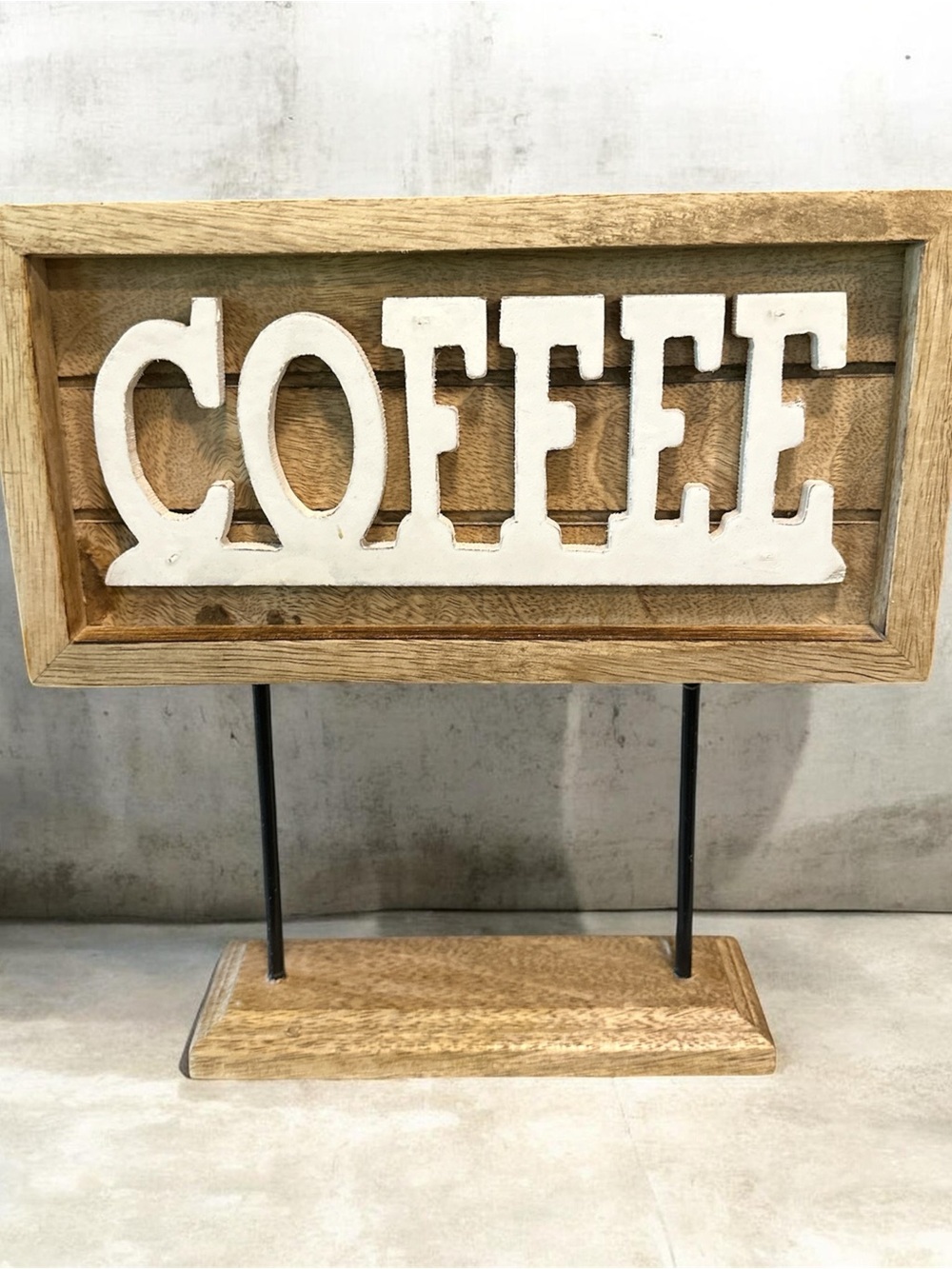 Rustic White COFFEE Sign on Wooden Stand